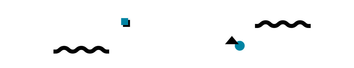 Grafisches Logo mit dem Schriftzug „Hochschule für Gesundheit“. Um den Text sind kleine grafische Elemente in Schwarz und Türkis angeordnet, darunter Wellenlinien, ein Quadrat und ein Dreieck.